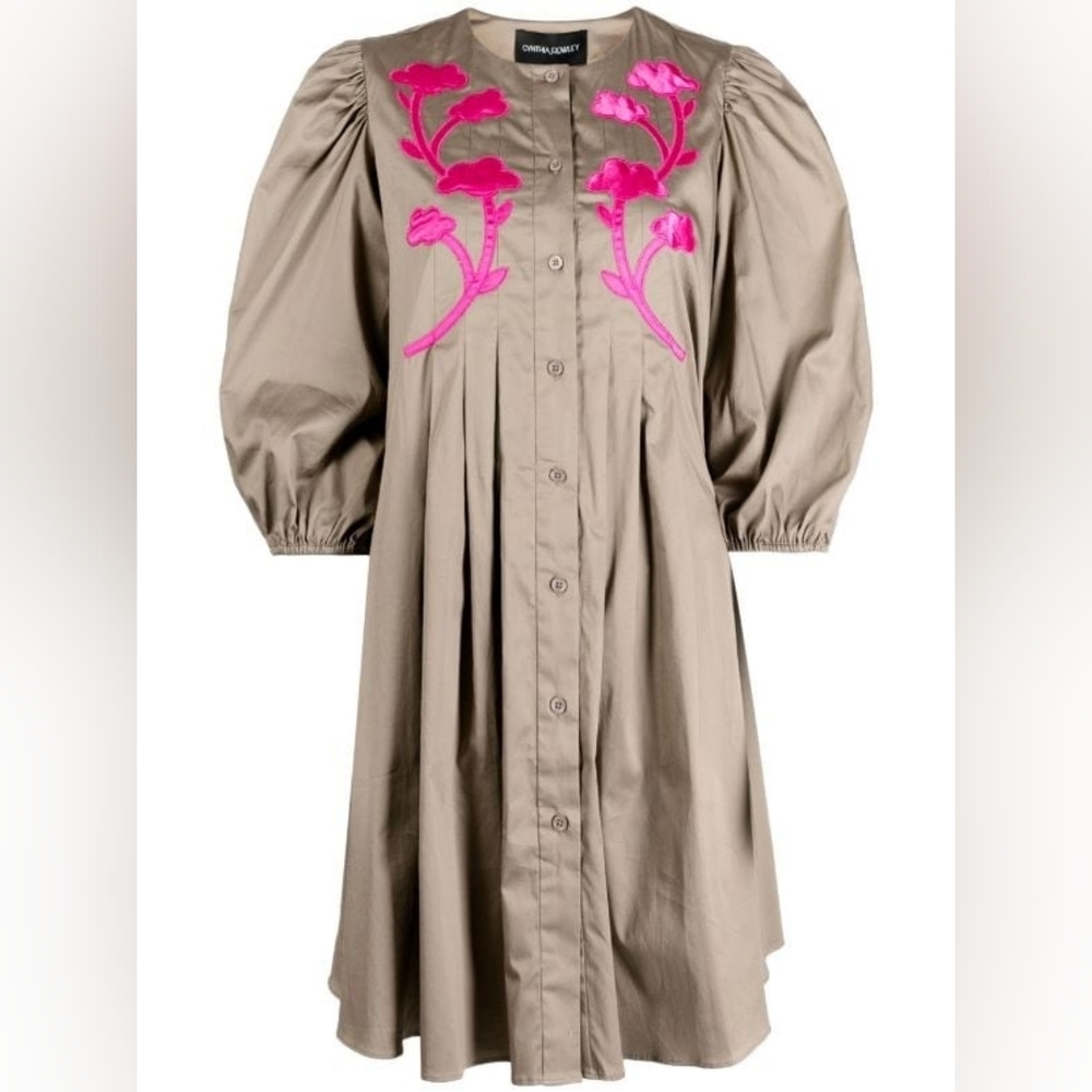 Cynthia Rowleyfloral-appliqué shirt dress